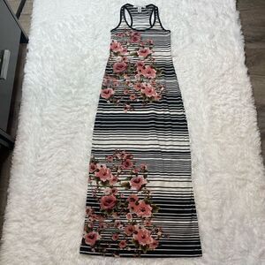 American Rag Stripe Floral Maxi Long Dress Racerback Sleeveless Size XS